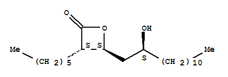 Structure of 2-Oxetanone,3-hexyl-4-(2-hydroxytridecyl)-, [3S-[3a,4b(R*)]]-