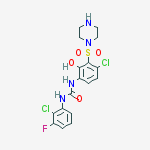 Structure of 1-(2-chloro-3-fluorophenyl)-3-(4-chloro-2-hydroxy-3-piperazin-1-ylsulfonylphenyl)urea