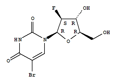 Structure of 2,4(1H,3H)-Pyrimidinedione, 5-bromo-1-(2-deoxy-2-fluoro-β-D-arabinofuranosyl)-