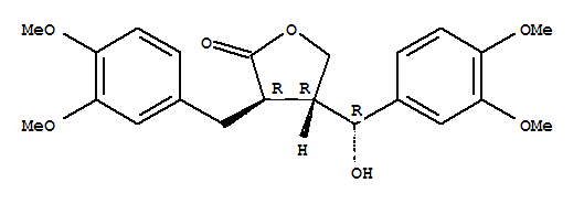 Structure of 2(3H)-Furanone,4-[(3,4-dimethoxyphenyl)hydroxymethyl]-3-[(3,4-dimethoxyphenyl)methyl]dihydro-,[3R-[3a,4b(R*)]]-