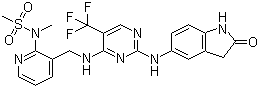 N-甲基-N-[3-[[[2-[(2-氧代-2,3-二氢-1H-吲哚-5-基)氨基]-5-三氟甲基嘧啶-4-基]氨基]甲基]吡啶-2-基]甲磺酰胺结构式