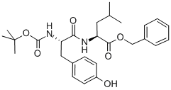 Structure of (S)-benzyl 2-((S)-2-(tert-butoxycarbonylamino)-3-(4-hydroxyphenyl)propanamido)-4-methylpentanoate