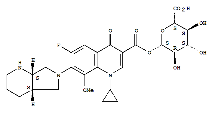 1-[1-Cyclopropyl-6-fluoro-1,4-dihydro-8-methoxy-7-[(4aS,7aS)-octahydro-6H-pyrrolo[3,4-b]pyridin-6-yl]-4-oxo-3-quinolinecarboxylate] b-D-Glucopyranuronic Aci结构式