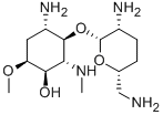 2-Amino-1,2,5-trideoxy-3-O-(2,6-diamino-2,3,4,6-tetradeoxy-α-D-erythro-hexopyranosyl)-6-O-methyl-5-(methylamino)-D-chiro-inositol结构式