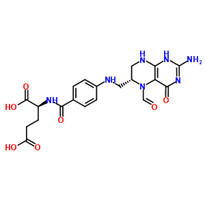 N-[4-({[(6R)-2-amino-5-formyl-4-oxo-1,4,5,6,7,8-hexahydropteridin-6-yl]methyl}amino)benzoyl]-L-glutamic acid结构式