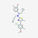Structure of 2-thiazolamine, 4-(2-chloro-4-methoxy-5-methylphenyl)-N-[(1S)-2-cyclopropyl-1-(3-fluoro-4-methylphenyl)ethyl]-5-methyl-N-2-propyn-1-yl-