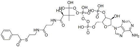 [(2R,3S,4R,5R)-5-(6-aminopurin-9-yl)-4-hydroxy-2-[[hydroxy-[hydroxy-[3-hydroxy-2,2-dimethyl-3-[2-[2-(2-phenylacetyl)sulfanylethylcarbamoyl]ethylcarbamoyl]propoxy]phosphoryl]oxy-phosphoryl]oxymethyl]oxolan-3-yl]oxyphosphonic acid结构式