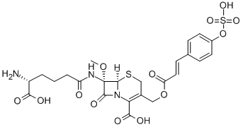 (6R,7S)-7α-[[(R)-5-Amino-5-carboxy-1-oxopentyl]amino]-7-methoxy-8-oxo-3-[[[(E)-1-oxo-3-[4-(sulfooxy)phenyl]-2-propenyl]oxy]methyl]-5-thia-1-azabicyclo[4.2.0]oct-2-ene-2-carboxylic acid结构式