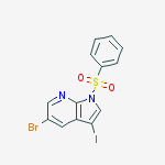 Structure of 1H-Pyrrolo[2,3-b]pyridine, 5-bromo-3-iodo-1-(phenylsulfonyl)-