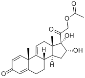 21-乙酰氧基-16Α,17Α-二羟基孕甾-1,4,9(11)三烯-3,20-二酮结构式