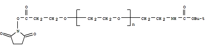Structure of O-[2-(Boc-amino)ethyl]-Oμ-[3-(N-succinimidyloxy)-3-oxopropyl]polyethylene  glycol  5000