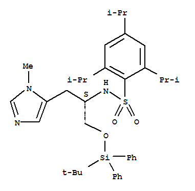 NΑ-(2,4,6-三异丙苯基磺酰基)-O-(叔丁基二苯基甲硅基)-Π-甲基-L-组氨醇结构式