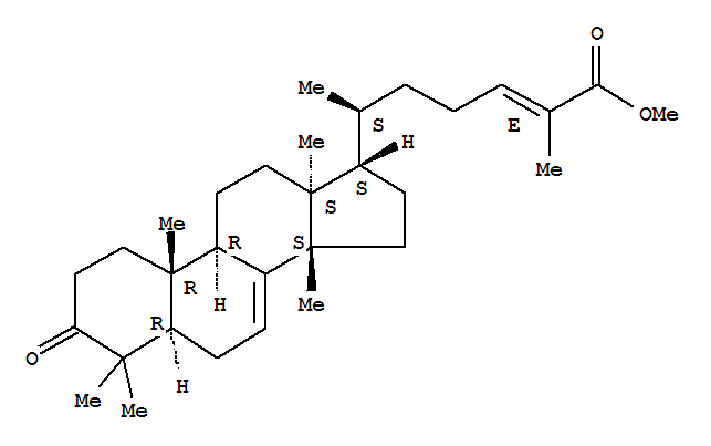 Structure of Lanosta-7,24-dien-26-oic acid, 3-oxo-, methyl ester, (13alpha,14beta,1 7alpha,20S,24E)-