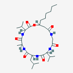 19-hexyl-6-methyl-9-(2-methylpropyl)-3,12-di(propan-2-yl)-1-oxa-4,7,10,13,16-pentaazacyclononadecane-2,5,8,11,14,17-hexone结构式