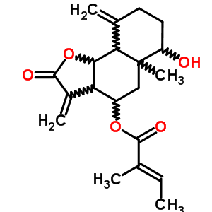 Structure of 6-hydroxy-5a-methyl-3,9-dimethylidene-2-oxododecahydronaphtho[1,2-b]furan-4-yl (2E)-2-methylbut-2-enoate