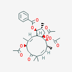 (2R,3S,3aS,4E,6R,10E,12R,13R,13aR)-6,13,13a-Tris(acetyloxy)-3-(benzoyloxy)-1,2,3,3a,6,7,9,12,13,13a-decahydro-2,5,9,9,12-pentamethyl-8H-cyclopentacyclododecen-8-one结构式