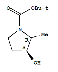 叔-丁基 (2R,3S)-3-羟基-2-甲基吡咯烷-1-甲酸基酯结构式