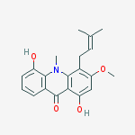 1,5-Dihydroxy-3-methoxy-10-methyl-4-(3-methyl-2-butenyl)acridin-9(10H)-one结构式