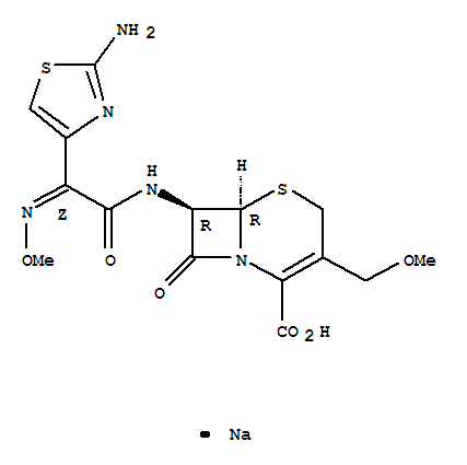 Structure of 5-Thia-1-azabicyclo(4.2.0)oct-2-ene-2-carboxylic acid, 7-(((2-amino-4-thiazolyl)(methoxyimino)acetyl)amino)-3-(methoxymethyl)-8-oxo-, monosodium salt, (6R-(6alpha,7beta(Z)))-