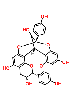 (2R,3R,8S,14R)-2,8-bis(4-hydroxyphenyl)-3,4-dihydro-2H,14H-8,14-methanochromeno[7,8-d][1,3]benzodioxocine-3,5,11,13,15-pentol结构式