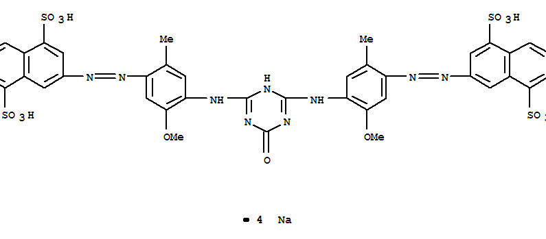 Structure of tetrasodium 3,3-[(1,6-dihydro-6-oxo-1,3,5-triazine-2,4-diyl)bis[imino(5-methoxy-2-methyl-4,1-phenylene)azo]]bis(naphthalene-1,5-disulphonate)