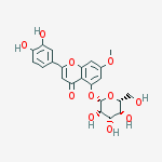 Structure of 4H-1-Benzopyran-4-one, 2-(3,4-dihydroxyphenyl)-5-(.beta.-D-glucopyranosyloxy)-7-methoxy-