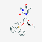 Chemical structure of ((2R,4S,5R)-4-(tert-butyldiphenylsilyloxy)-5-(hydroxymethyl)-tetrahydrofuran-2-yl)-5-methylpyrimidine-2,4(1H,3H)-dione