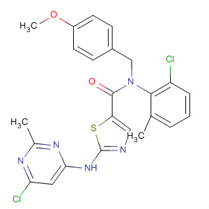 5-Thiazolecarboxamide,N-(2-chloro-6-methylphenyl)-2-[(6-chloro-2-methyl-4-pyrimidinyl)amino]-N-[(4-methoxyphenyl)methyl]-结构式