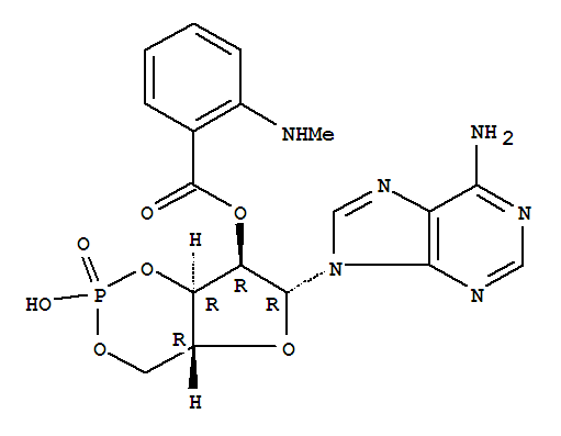Structure of ADENOSINE 3,5-CYCLIC MONOPHOSPHATE, 2-O-(N-METHYLANTHRANILOYL)-, SODIUM SALT