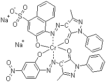 Structure of Chromate(2-), [2,4-dihydro-4-[(2-hydroxy-4-nitrophenyl)azo]-5-methyl-2-phenyl-3H-pyrazol-3-onato(2-)][4-[(4,5-dihydro-3-methyl-5-oxo-1-phenyl-1H-pyrazol-4-yl)azo]-3-hydroxy-1-naphthalenesulfonato(3-)]-, disodium