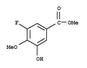 Structure of Benzoic acid,3-fluoro-5-hydroxy-4-methoxy-, methyl ester