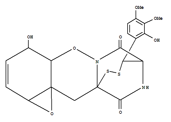 Structure of (1AS-(1AALPHA,4BETA,4ABETA,8ALPHA,9BETA,11AALPHA,12AR*))-4,4A,8,9-TETRAHYDRO-4-HYDROXY-9-(2-HYDROXY-3,4-DIMETHOXYPHENYL)-12H-8,11-(IMINOMETHANO)-1AH,7H-(1,2,4)DITHIAZEPINO(4,3-B)OXIRENO(E)(1,2)BENZOXAZINE-7,13-DIONE