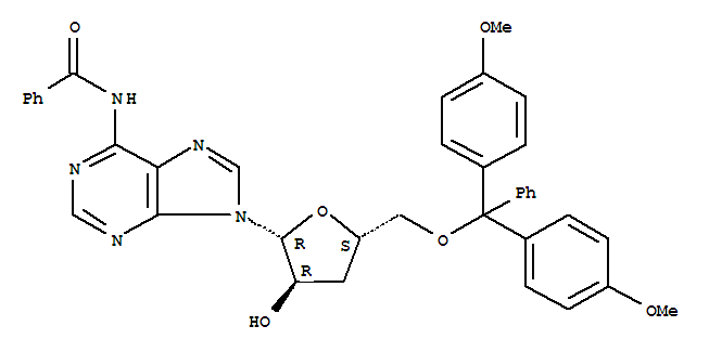 N6-BENZOYL-5-O-(DIMETHOXYTRITYL)-3-DEOXYADENOSINE结构式