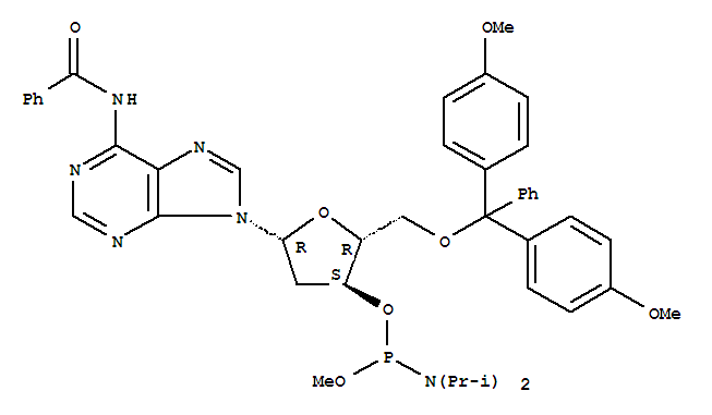 Structure of 5-O-(4,4-DIMETHOXYTRITYL)-N6-BENZOYL-2-DEOXYADENOSINE-3-(METHYL-N,N-DIISOPROPYL)PHOSPHORAMIDITE