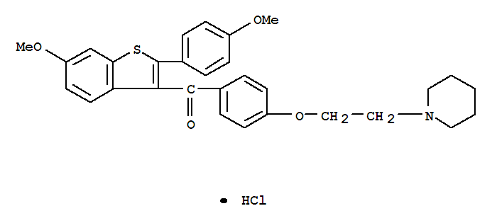 Structure of 6-METHOXY-2-(4-METHOXY PHENYL)-BENZO[B]THIEN-3-YL][4-[2-(1-[PIPERIDINYL)ETHOXY]PHENYL]METHANONE HYDROCHLORIDE