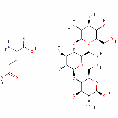 Structure of (2R,3R,4R,5S,6R)-3-amino-5-[(2S,3R,4R,5S,6R)-3-amino-5-[(2S,3R,4R,5S,6 R)-3-amino-4,5-dihydroxy-6-(hydroxymethyl)oxan-2-yl]oxy-4-hydroxy-6-(h ydroxymethyl)oxan-2-yl]oxy-6-(hydroxymethyl)oxane-2,4-diol: 2-aminopen tanedioic acid
