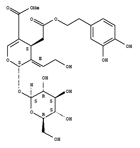 Structure of 2H-Pyran-4-acetic acid, 2-(beta-D-glucopyranosyloxy)-3,4-dihydro-3-(2-hydroxyethylidene)-5-(methoxycarbonyl)-, 2-(3,4-dihydroxyphenyl)ethyl ester, (2S,3E,4S)-