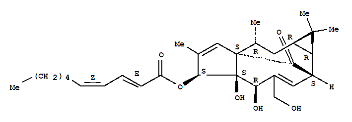 Structure of 2,4-Decadienoicacid,1a,2,5,5a,6,9,10,10a-octahydro-5,5a-dihydroxy-4-(hydroxymethyl)-1,1,7,9-tetramethyl-11-oxo-1H-2,8a-methanocyclopenta[a]cyclopropa[e]cyclodecen-6-ylester, [1aR-[1aa,2b,5b,5ab,6b(2E,4Z),8aa,9a,10aa]]-