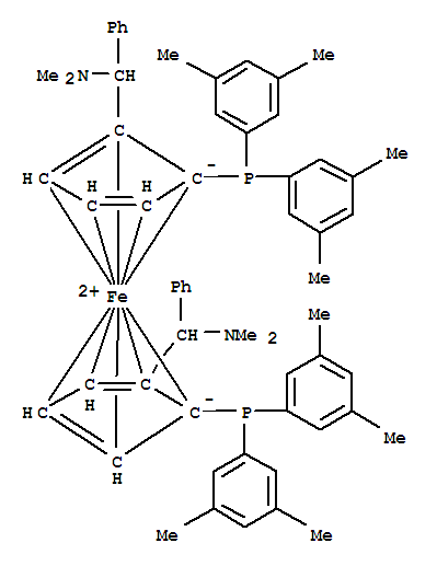 (RP,R′P)-1,1′-双[(S)-Α-(二甲氨基)苄基]-2,2′-双[二(3,5-二甲苯基)膦基]二茂铁结构式