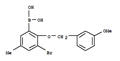 3-溴-5-甲基-2-(3-甲氧基苄氧基)苯基硼酸结构式