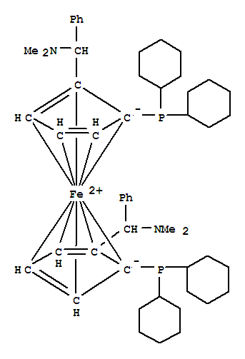 (RP,R′P)-1,1′-双(二环己基膦基)-2,2′-双[(S)-Α-(二甲氨基)苄基]二茂铁结构式