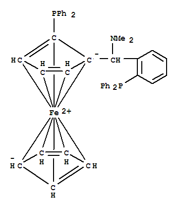 Structure of (S)-(+)-[(S)-2-Diphenylphosphinoferrocenyl] (N,N-dimethylamino) (2-diphenylphosphinophenyl)methane, min. 97% TANIAPHOS