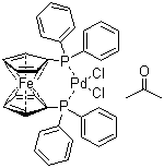 Structure of Dichloro(1,1-bis(diphenylphosphino)ferrocene)palladium(II) acetone adduct