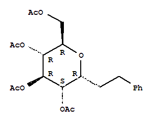 3,5-diacetoxy-2-acetoxymethyl-6-phenethyl-tetrahydro-pyran-4-yl ester结构式