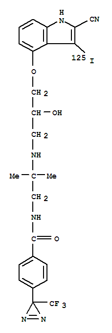 N-[2-[[3-[[2-氰基-3-(碘-125)-1H-吲哚-4-基]氧基]-2-羟基丙基]氨基]-2-甲基丙基]-4-[3-(三氟甲基)-3H-双吖丙啶-3-基]苯甲酰胺结构式