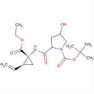 Structure of 1-Pyrrolidinecarboxylic acid,2-[[[(1R,2S)-2-ethenyl-1-(ethoxycarbonyl)cyclopropyl]amino]carbonyl]-4-hydroxy-, 1,1-dimethylethyl ester, (2S,4R)-