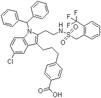 Structure of 4-(3-[5-Chloro-1-(diphenylmethyl)-2-[2-(((2-(trifluoromethyl)benzyl)sulfonyl)amino)ethyl]-1H-indole-3-yl]propyl)benzoicacid