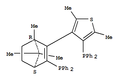 (1R,AR)-3-二苯基膦-2-(4-二苯基膦-2,5-二甲基-3-噻吩基)-1,7,7-三甲基-二环[2.2.1]庚-2-烯结构式