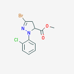 Structure of 1H-Pyrazole-5-carboxylic acid, 3-broMo-1-(2-chlorophenyl)-4,5-dihydro-, Methylester