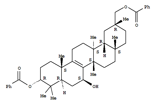Structure of 26-Norolean-8-ene-3,7,29-triol,13-methyl-, 3,29-dibenzoate, (3a,7b,20a)-